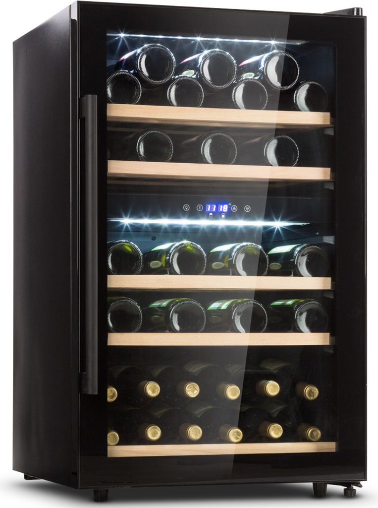 Klarstein Weinkühlschrank, Getränkekühlschrank Schmal, 2 Zonen Kühlschrank mit Glastür, Getränkekühlschränke Freistehend, Weinkühlschrank ...