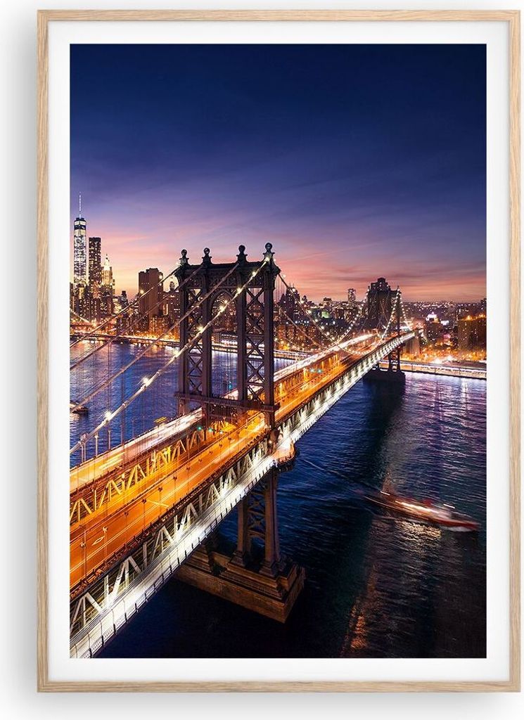 Gerahmtes Poster - Rahmen in heller Eiche - Usa amerika new york manhattan - 70x100 cm - Wand Bild - Wanddeko - Wandbilder - Wandposter - Bilderrah...