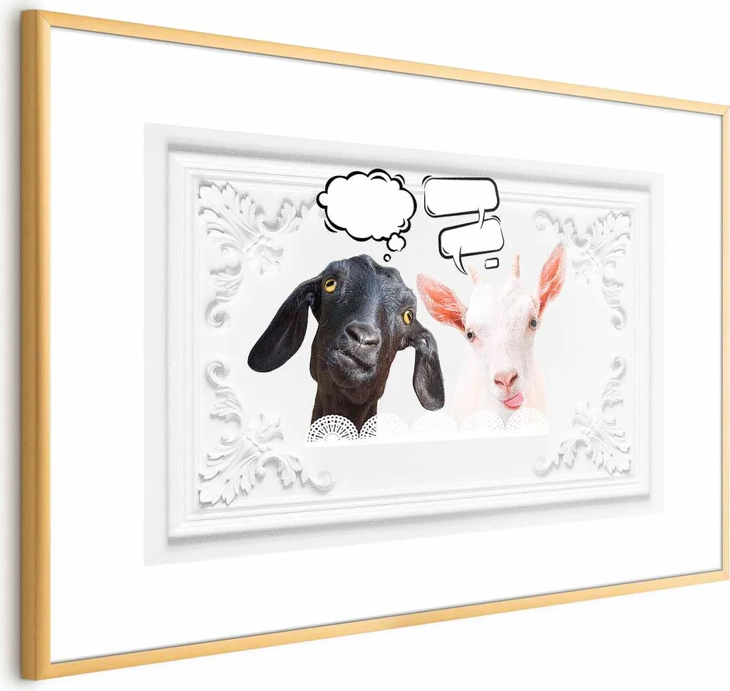 Poster Capre Divertenti 90x60 - Cornice Oro Elegante con Margine