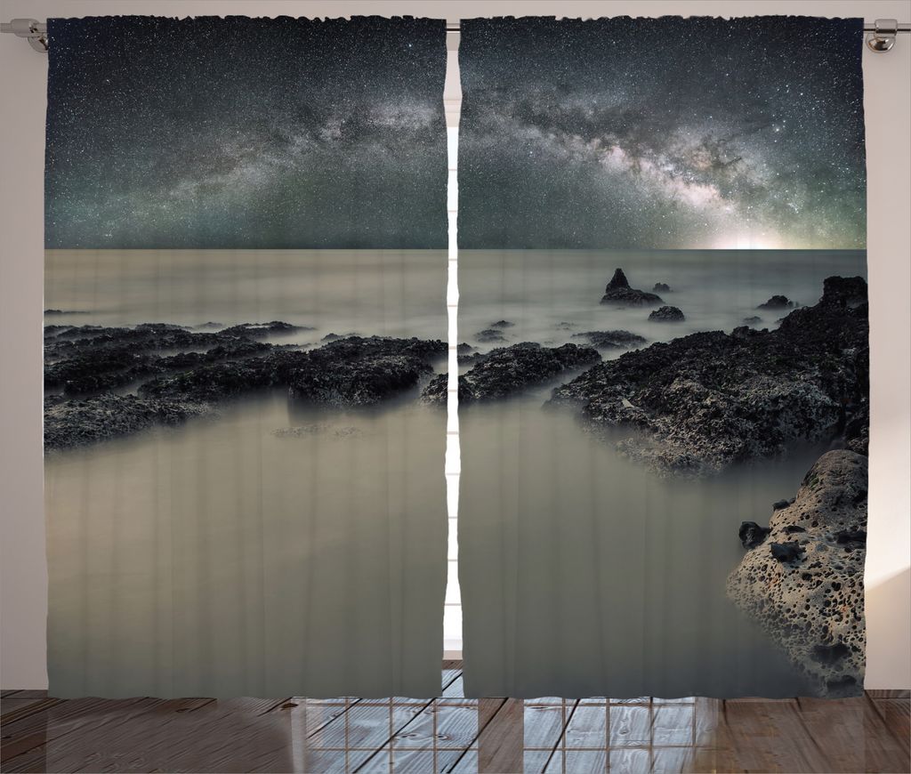 ABAKUHAUS Nebel Rustikaler Gardine, Milchstraße Foggy Raum, Schlafzimmer Kräuselband Vorhang mit Schlaufen und Haken, 280 x 245 cm, Grau