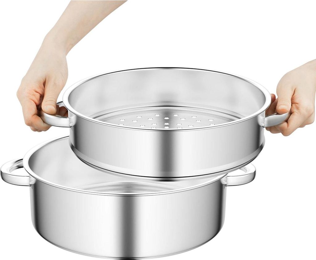 Dampfgarer - Topf - 5 Etagen - Rund - Edelstahl - 28 x 45 cm - Poliert - Silber