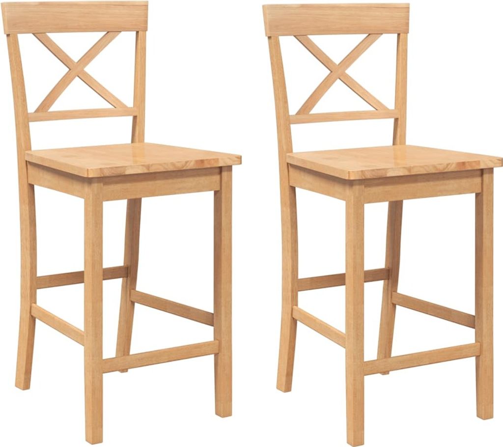 Two wooden bar stools are shown against a white background.