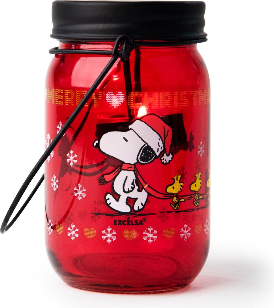 Excelsa Lanterne Peanuts Xmas Glas 7xH13x9,5 cm Rot