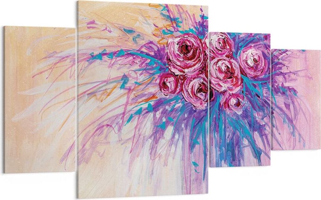 Bild auf Leinwand - Leinwandbild - 4 Teile - Blumenstrauß Blumen Rosen - 160x90cm - Wand Bild - Wanddeko - Wandbilder - Leinwanddruck - Bilder - W...