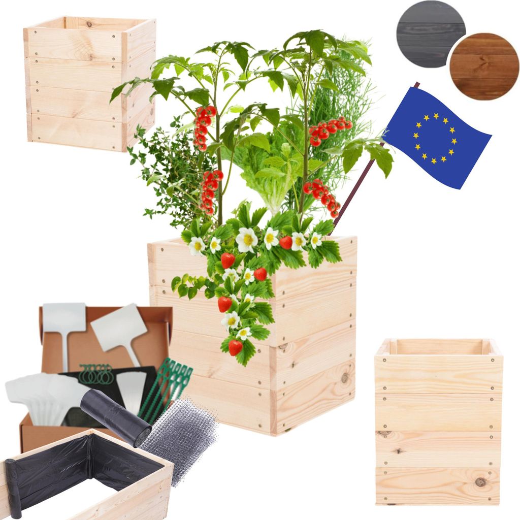 MODO24 Hochbeet Holz, Pflanzkasten, Massivholz, Kiefer, Kräuterbeet, Blumenkasten, Garten, Terrasse, 36x33x30 cm, Natur imprägniert, ZP06