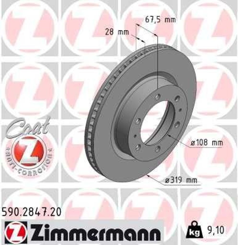 ZIMMERMANN 590.2847.20 Bremsscheibe OE 435120K230 kompatibel mit Hilux