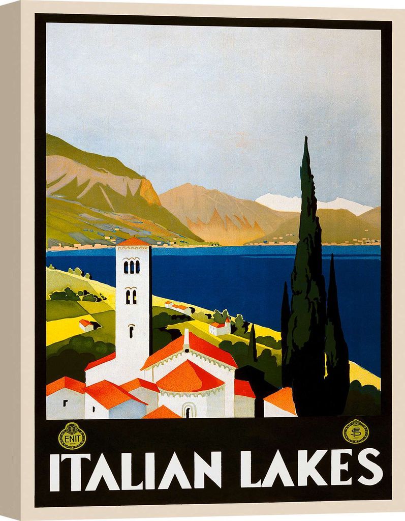 Kunstdruck auf Leinwand, Vintage-Poster, Italian Lakes (Seen Italiens) - Größe 40x60 cm