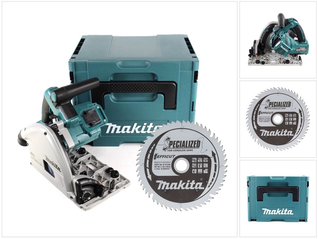 Makita DSP 600 ZJ Akku Tauchsäge 36 V (2x 18 V) Brushless + EFFICUT Kreissägeblatt + Makpac - ohne Akku, ohne Ladegerät