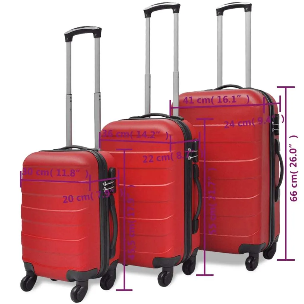 vidaXL Set de 3 valises à coque dure rouge dimensions 45,5/55/66 cm