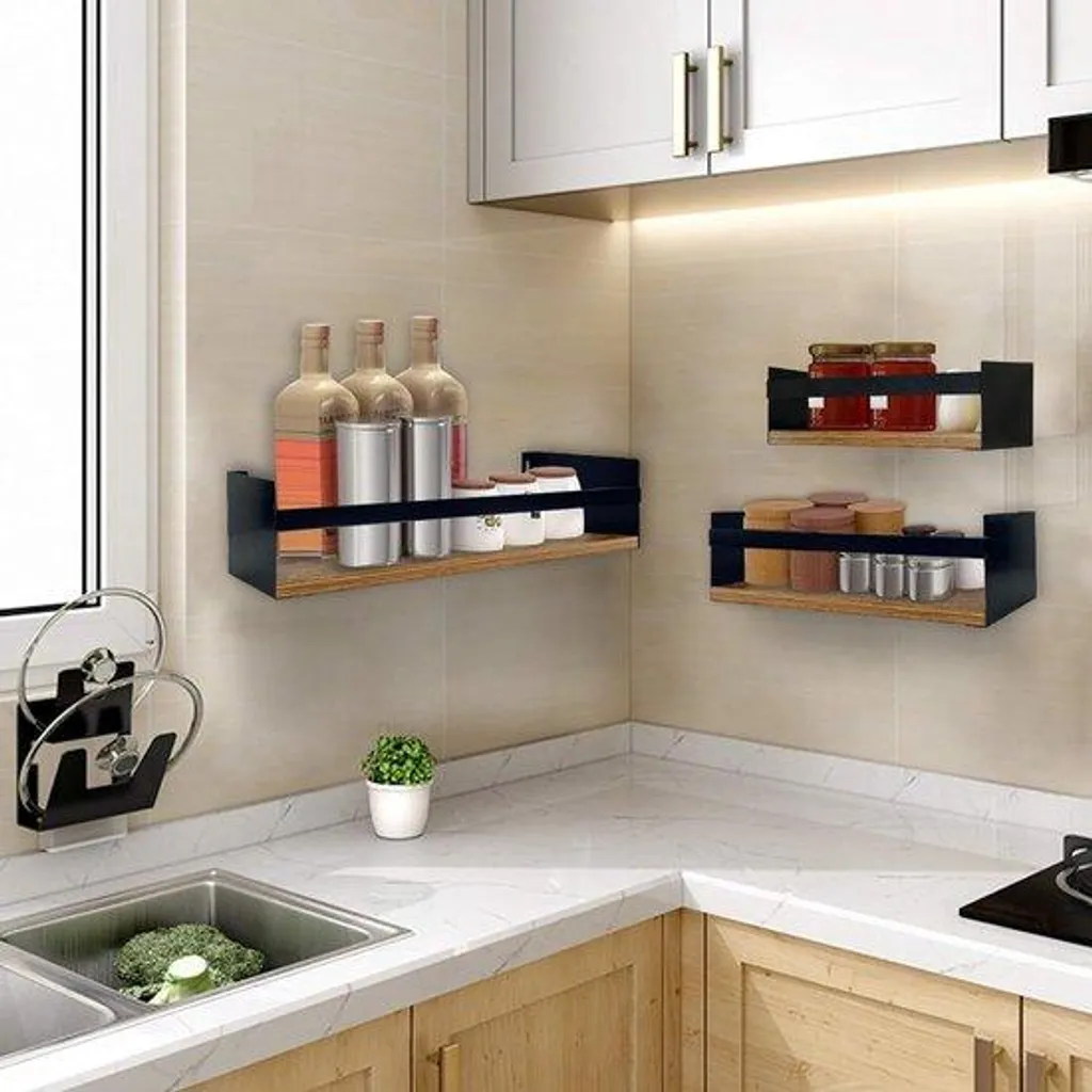 Étagère murale en bois blanc, ensemble de 3 supports déco pour la cuisine