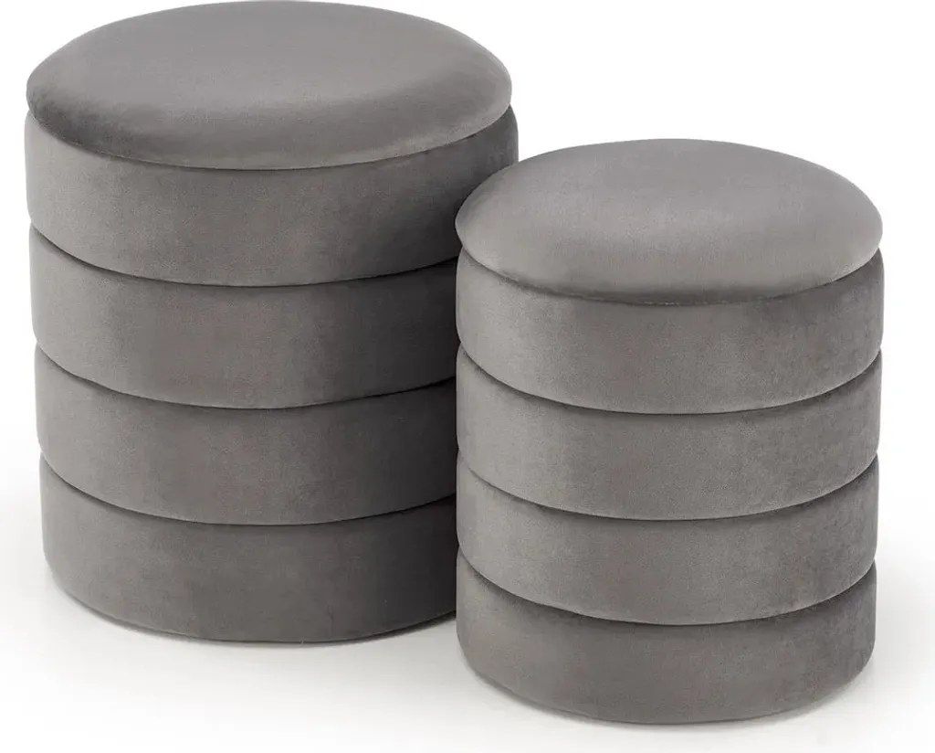 Set di pouf PACHO VELVET grigio con vano portaoggetti