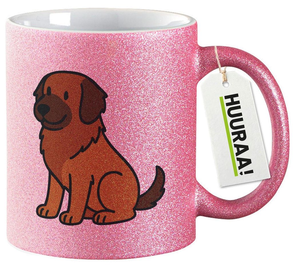 Huuraa Glitzertasse Leonberger Comic Leo 330ml Pink Keramik Kaffeebecher Geschenkidee