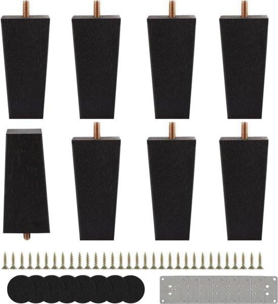 8 Stück schwarze Holzfüße 10 cm - robuste Holzfüße für Tische - Metallfüße für Sessel und Couchtische