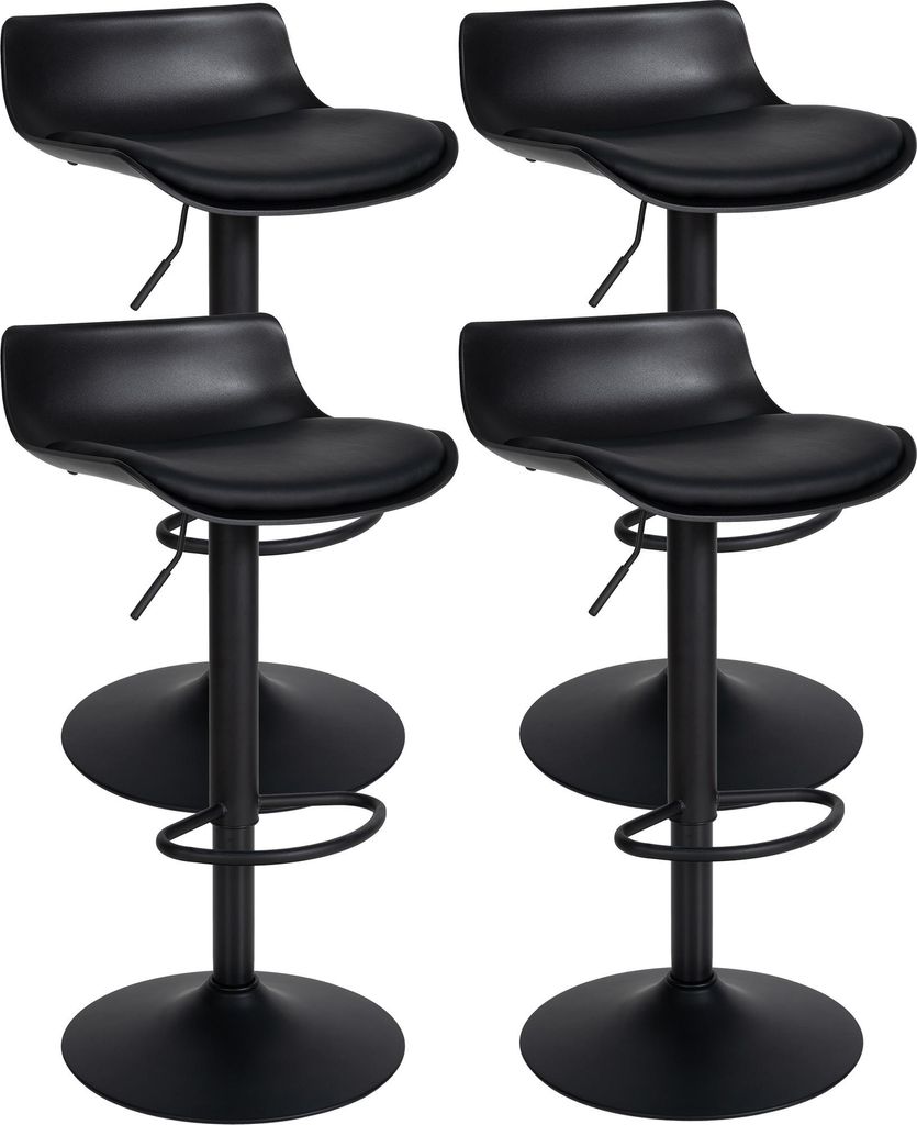 4er Set Barhocker GEDAN - Kunstleder Schwarz 43x44x69 cm | Barstuhl Höhenverstellbar Mit Lehne Drehbar Tresenhocker Tresenstuhl Kneipenhocker