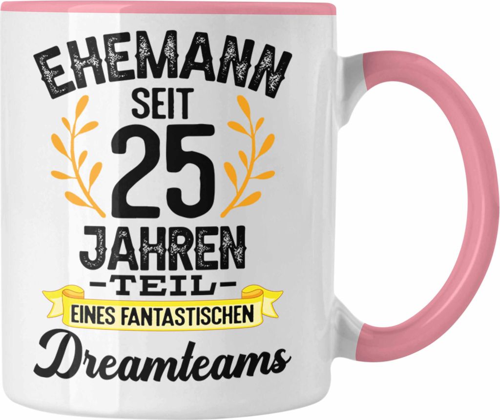 Trendation - Ehemann 25 Jahre Jahrestag Silberne Hochzeit Jubiläum Hochzeitstag Geschenk Tasse Silberhochzeit Geschenke (Rosa)