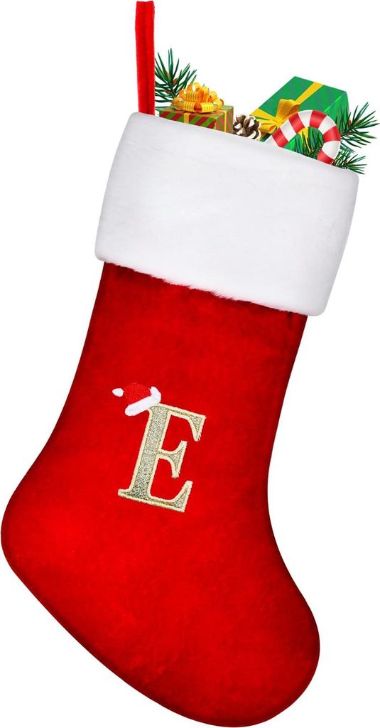 Weihnachtssocke Large 45 cm Rot für Weihnachten mit dem Buchstaben "E"