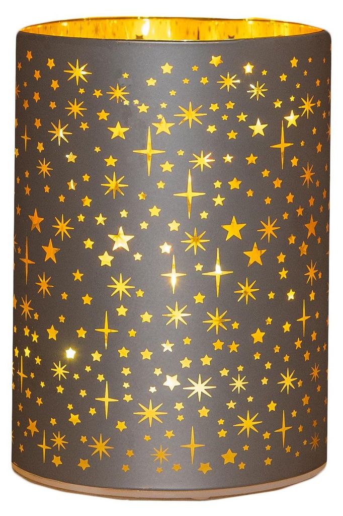 Cylinder glas met sterren 10led warm wit d9hx12 cm Productafbeelding 