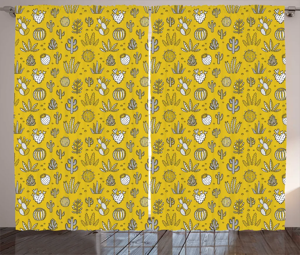 Rideaux de Salon Universels Motif Cactus Bohème 280 x 225 cm Chic