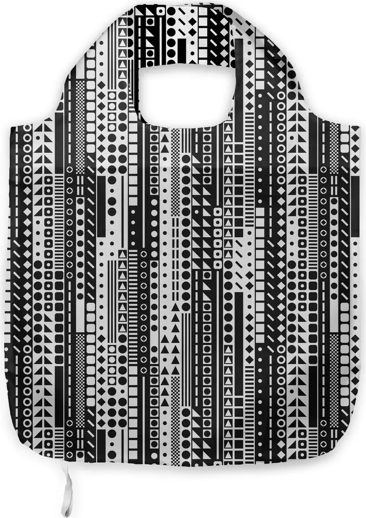 ABAKUHAUS Borsa in tessuto bianca e nera, geometrica, pratica borsa per la spesa quotidiana, bianca e nera