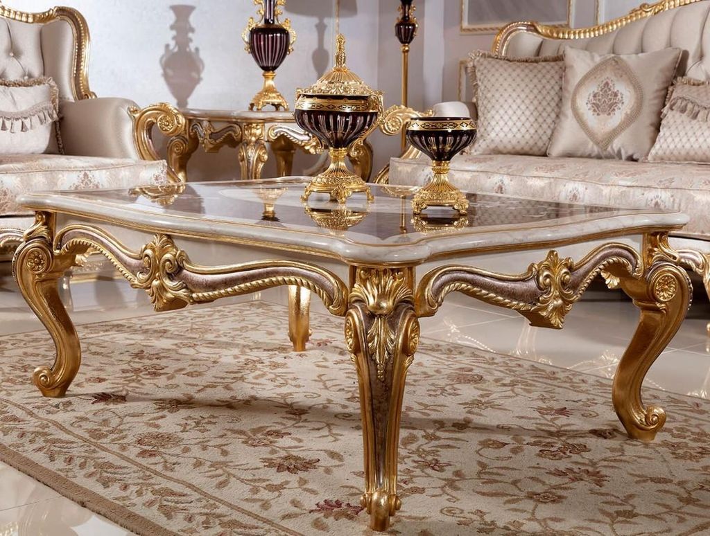 Casa Padrino Luxus Barock Couchtisch Weiß / Braun / Gold - Prunkvoller Wohnzimmertisch im Barockstil - Luxus Wohnzimmer Möbel im Barockstil - Bar...