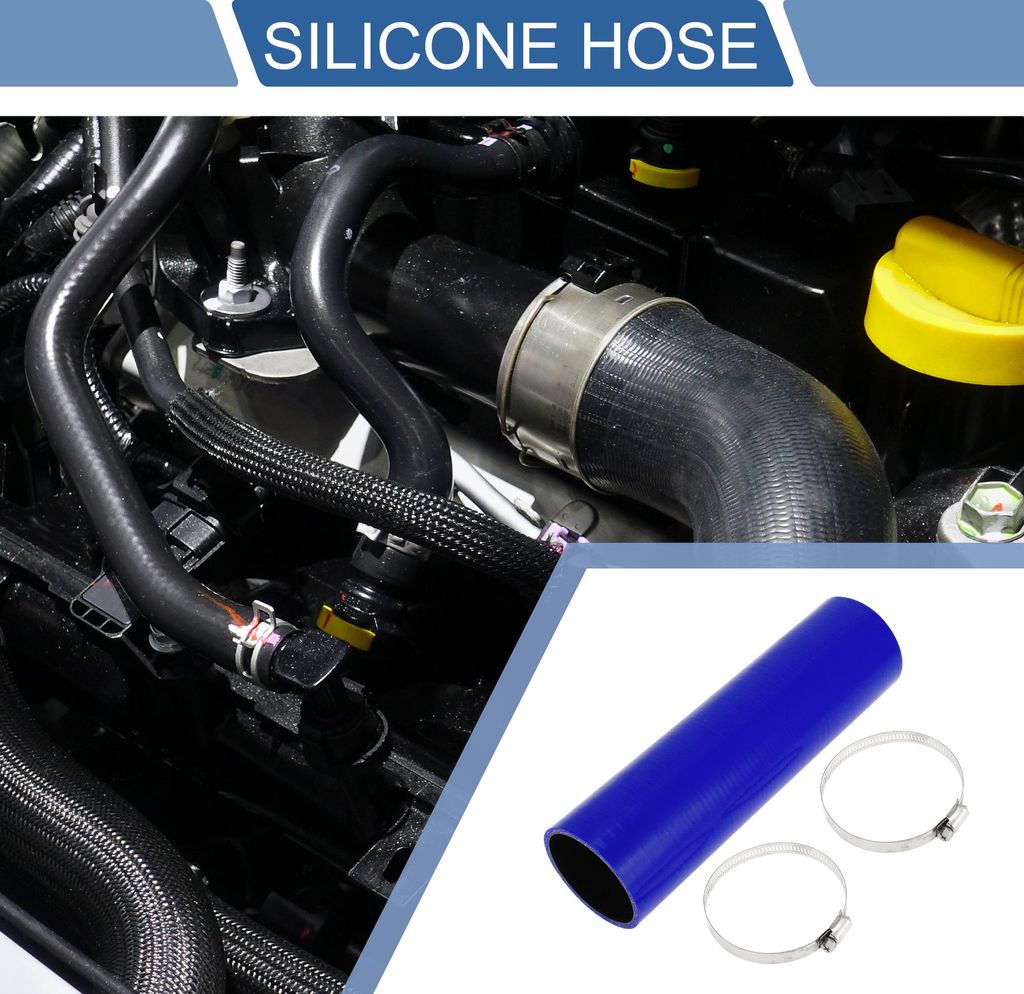1 Satz 76mm/2,99" ID 305mm/12,01" Länge 0 Grad Blau Schwarz Auto Silikonschlauch Kühlmittelschlauch mit Schellen Universal