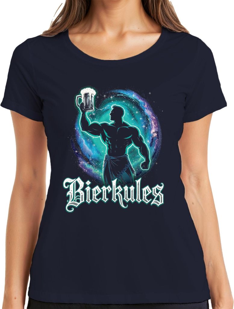 Bierkules Bierkrug Muskelmann Karneval Bierliebhaber Damen T-Shirt, Navy, L