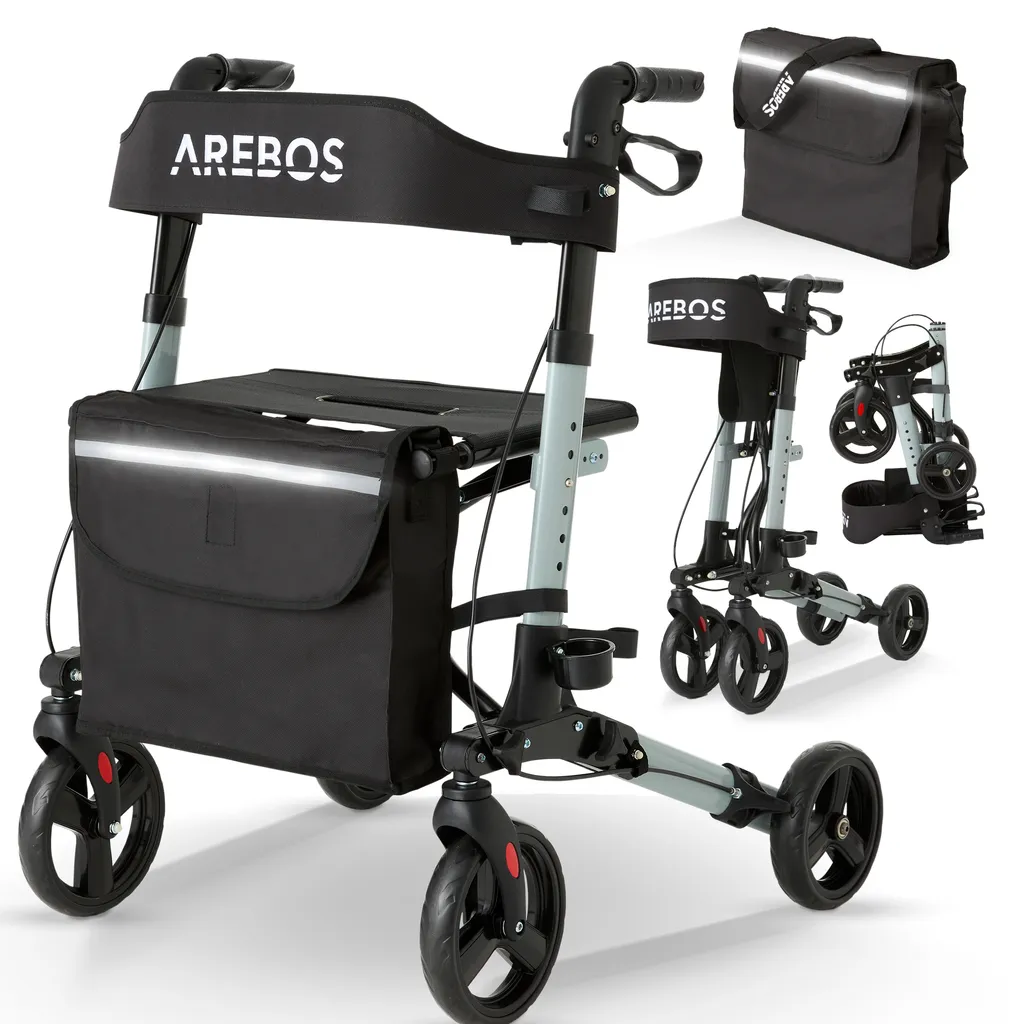 Déambulateur réglable 6 positions en alu léger pliable pour seniors noir