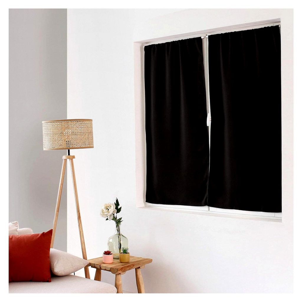 Verdunkelungsgardine, Blickdicht, Stangendurchzug, Schwarz, 60 x 120 cm, 100% Polyester,