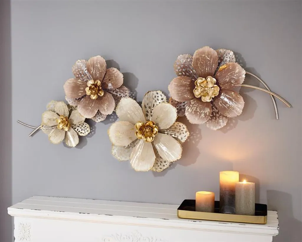 Tableau Fleurs métal 3D 112x52cm - Déco murale durable pour grand mur