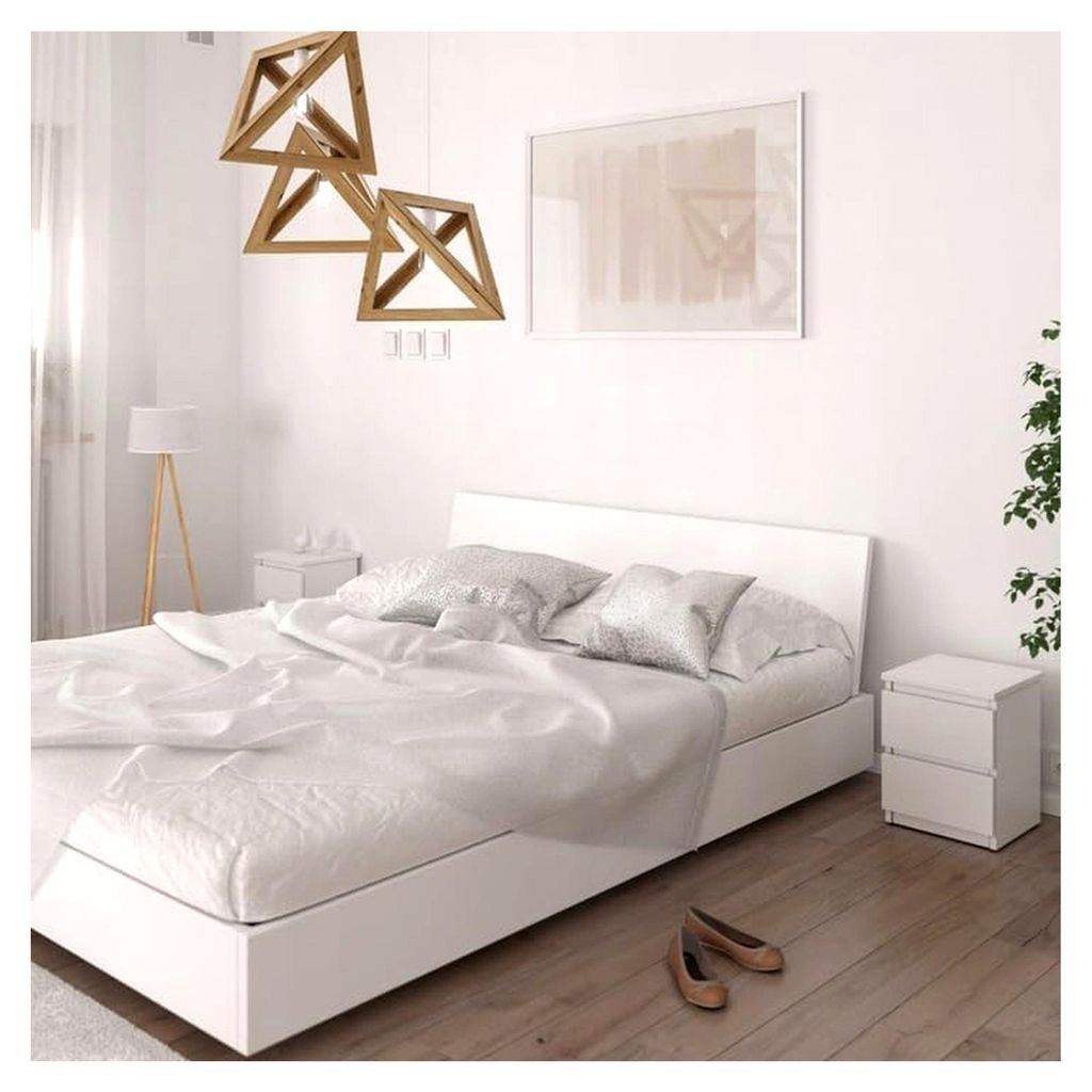 Nachttisch 30 x 26 x 38 cm Weiß Matt mit 2 Schubladen für das Schlafzimmer