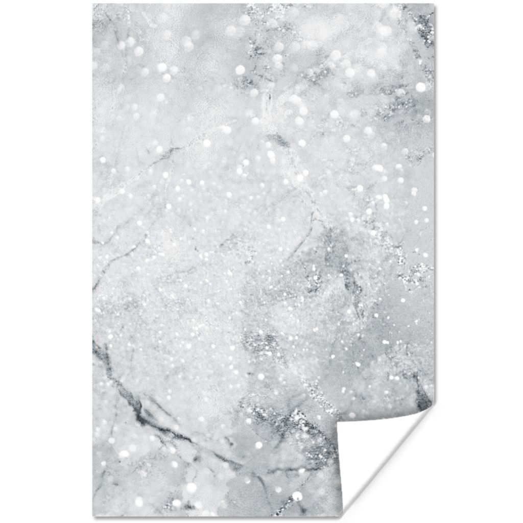 MuchoWow Poster Marmor - Glitter - Grau 40x60 cm - Plakate für die Wand - Poster Babyzimmer