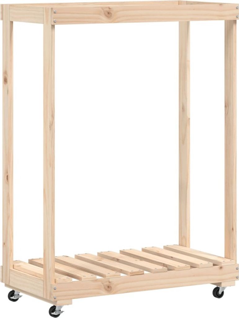 "WINTER SALE" Kaminholzregal mit Rollen 76,5x40x108 cm Massivholz Kiefer - Kaminholzregale NEU5391239