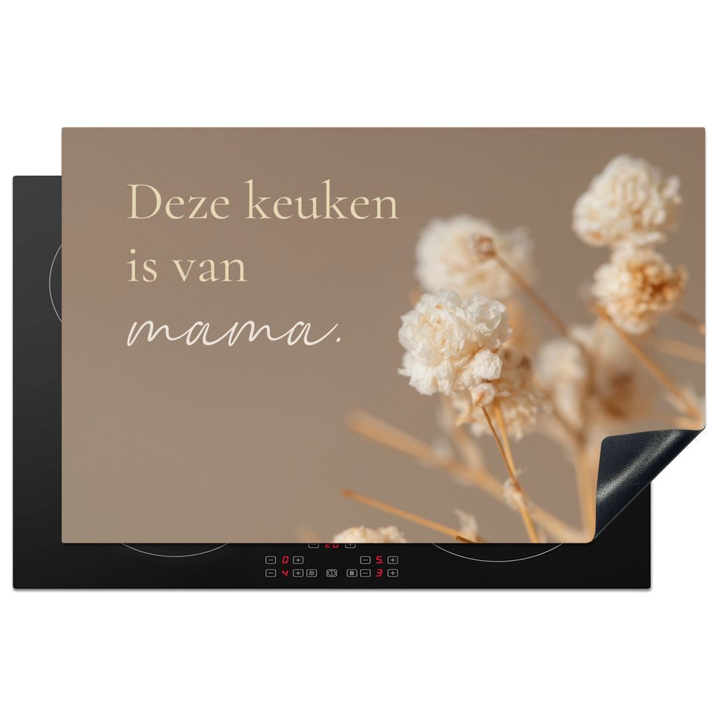 KitchenYeah Herdabdeckplatte Blumen - Zitate - Diese Küche gehört meiner Mutter - Beige , 80x52cm, Küche Deko, Glaskeramikkochfeld Herdabdecku...