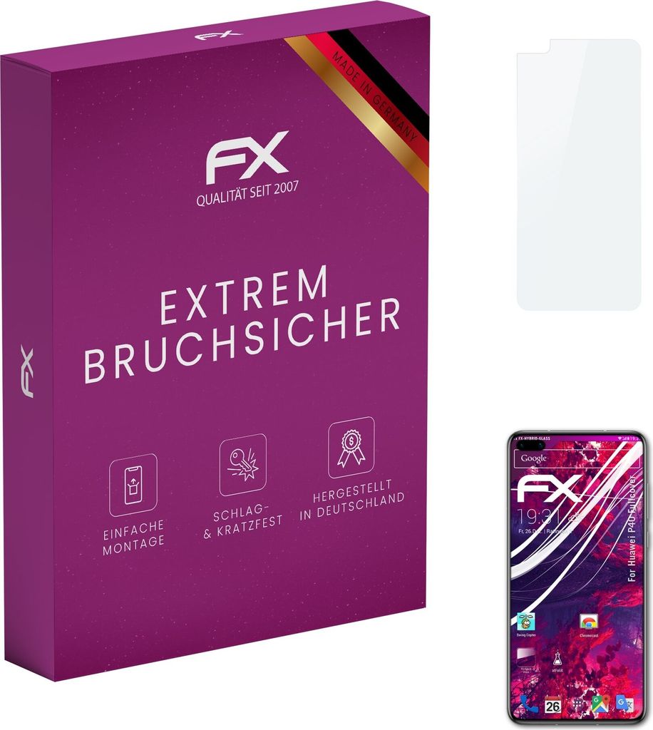 atFoliX FX-Hybrid-Glass Displayfolie kompatibel mit Huawei P40 (Fullcover) Glasfolie