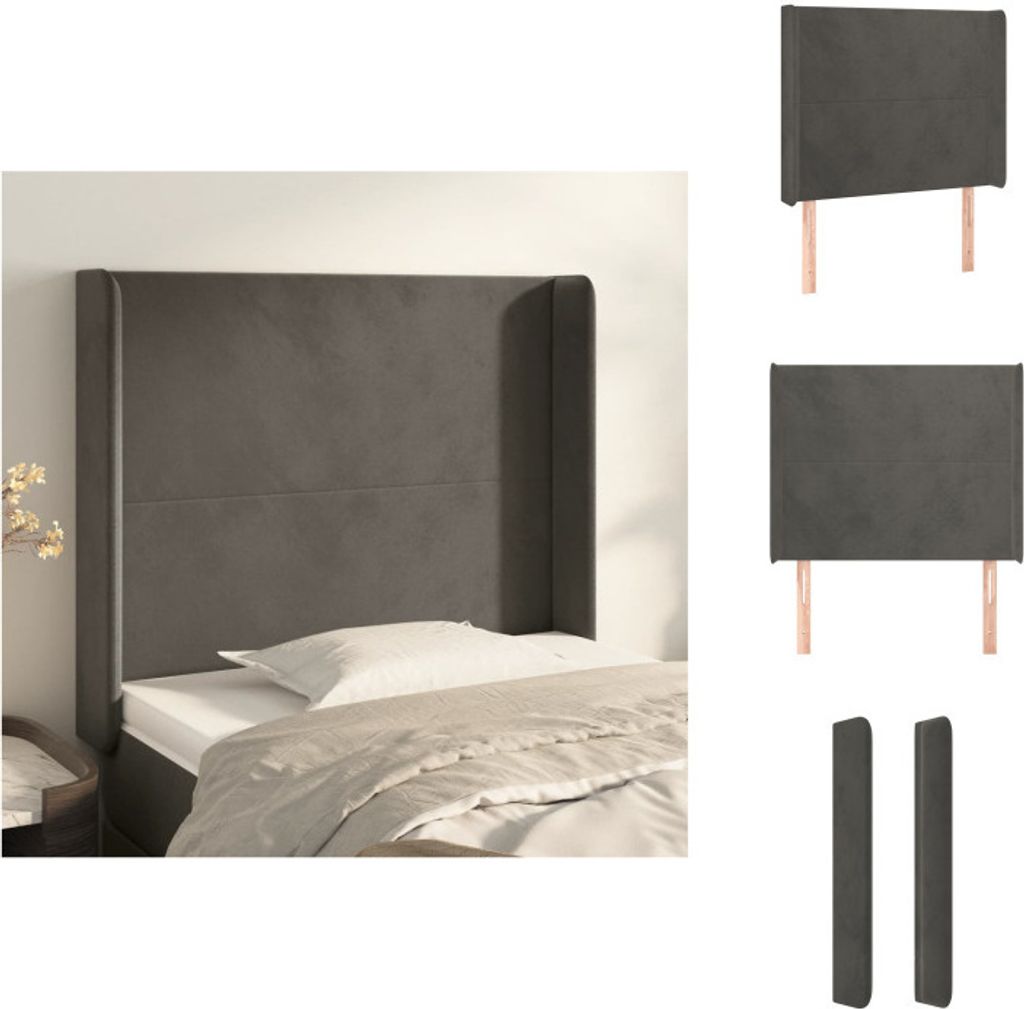 vidaXL Kopfteil mit Ohren Dunkelgrau 83x16x118/128 cm Samt - Kopf- & Fußenden