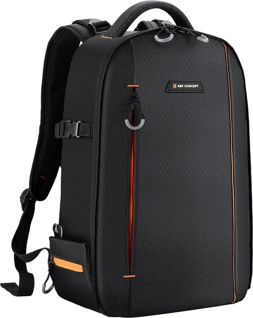 Sac à dos appareil photo étanche 18L noir et orange avec compartiment PC