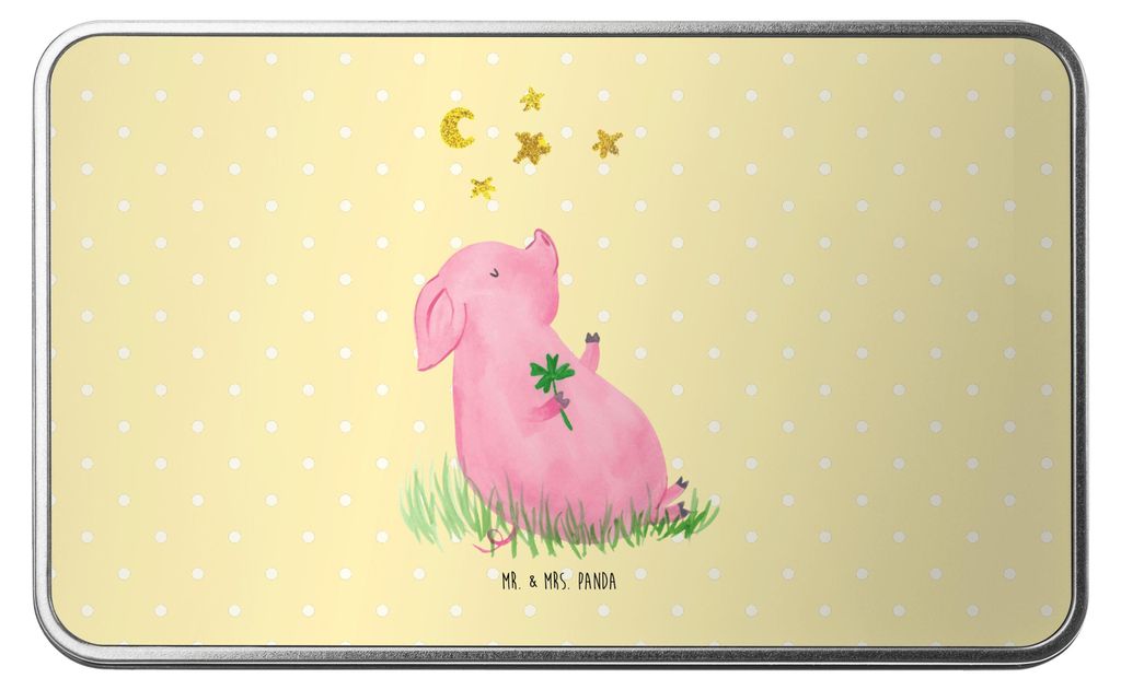 Mr. & Mrs. Panda Dose Schwein Glück - Gelb Pastell - Geschenk, Glücksbringer, Träume, Motivation, Geschenkbox, Schweinchen, Aufbewahrungsdose, L...