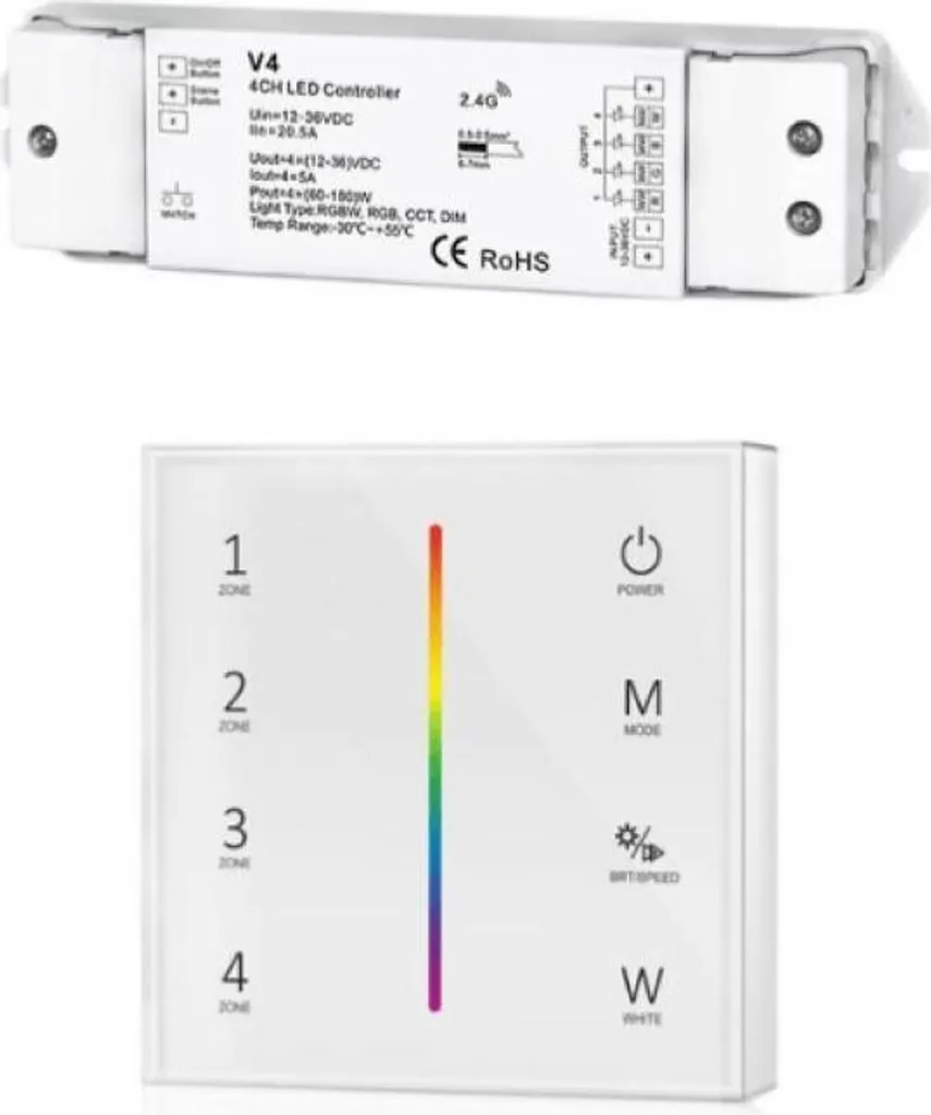 Variateur Tactile RGB Sans Fil 4 Zones : Contrôlez Tout d'un Seul Clic