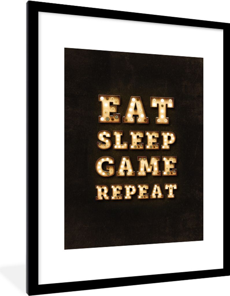 MuchoWow Gerahmtes Poster Spiele - Spiele - Zitate - Sprichwörter - Eat sleep game repeat 60x80 cm - Poster mit Schwarzem Bilderrahmen Wandposte...
