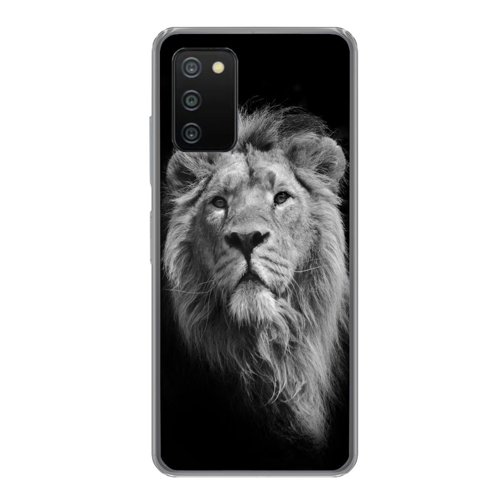 MuchoWow Handyhülle Schutzhülle Hülle für Samsung Galaxy A03s Löwe - Porträt - Schwarz - Weiß Silikon Softcase Handy Hülle - Schutz