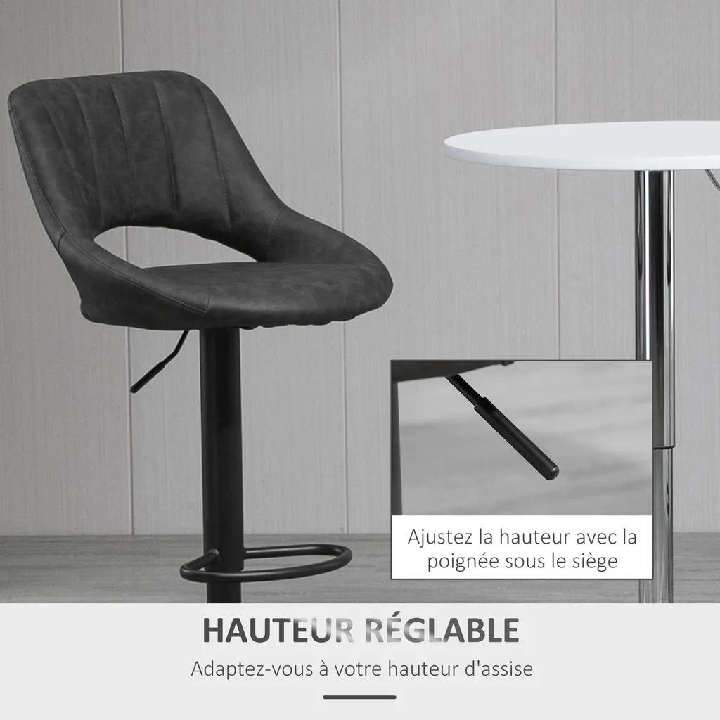 Tabouret de Bar Pivotant Noir avec Repose-pieds Confortable Lot de 2 - 7