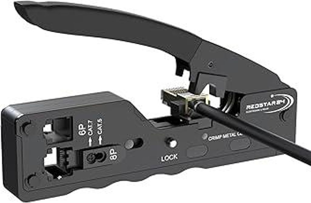 RedStar24 RJ45 Crimpzange Ethernet – LAN Crimpwerkzeug für RJ45-Stecker CAT8/CAT7/CAT6a/CAT6/CAT5e inkl. RJ11/RJ12 – Zange für Netzwerk- & Te...