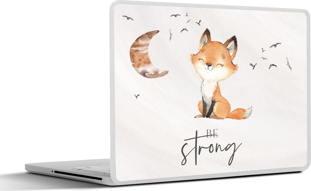MuchoWow Laptop Aufkleber Sticker Cover Zitate - Aquarell - Stark sein - Kinder - Fuchs - Tiere 25x18 cm - Laptop-Deko
