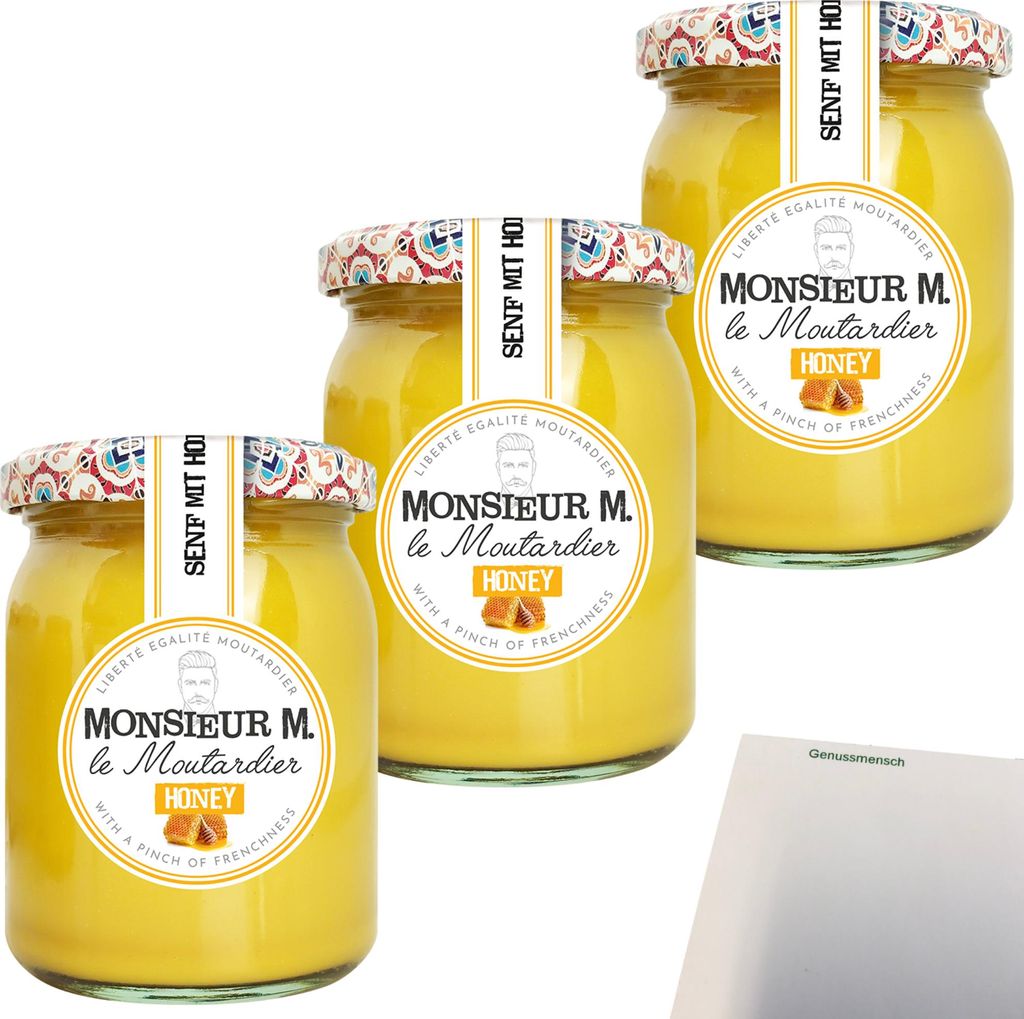 Monsieur M Honig Senf 3er Pack (3x200g Glas) + usy Block