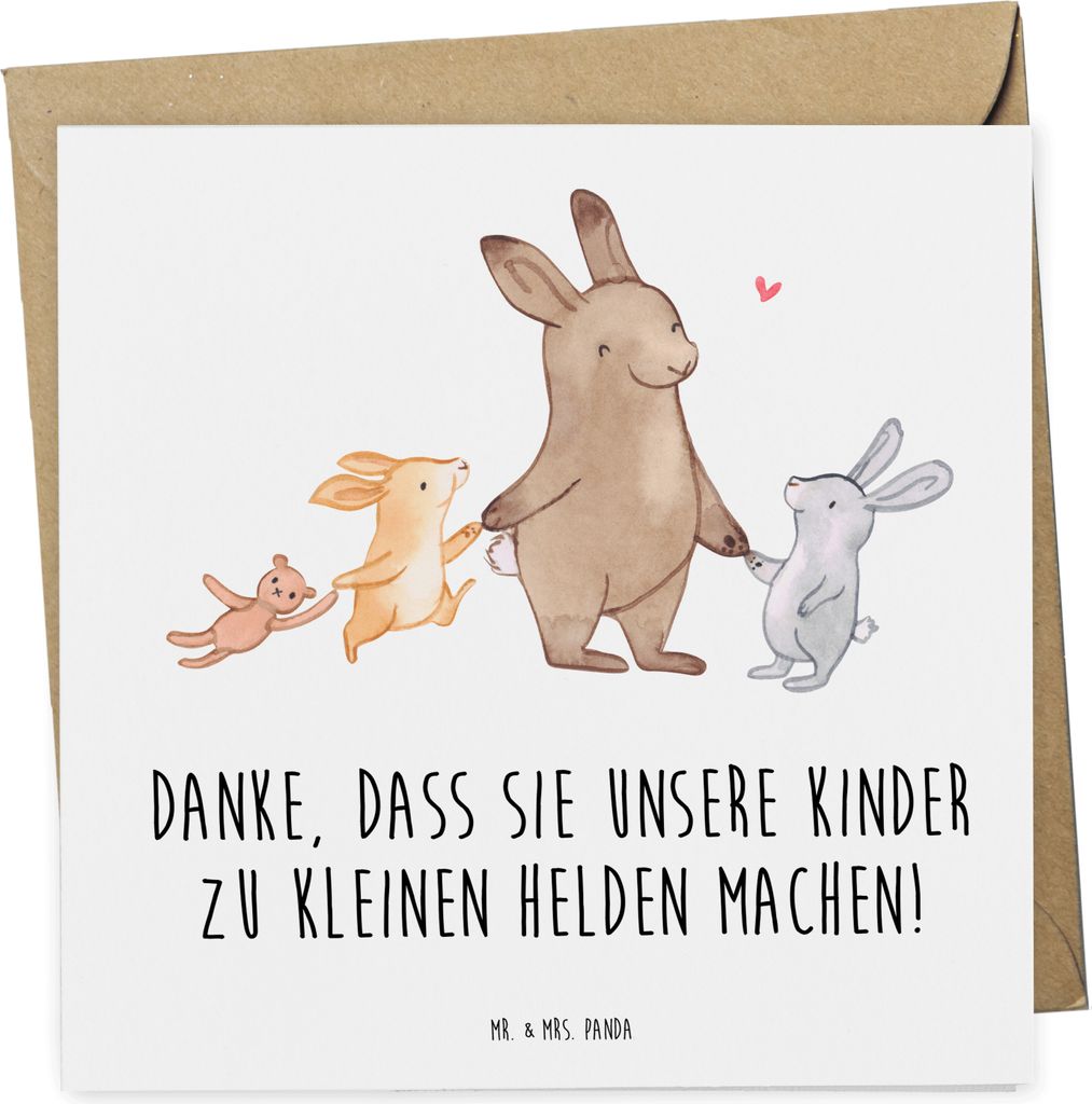 Mr. & Mrs. Panda Grußkarte Erzieher Heldenmacher - Weiß - Geschenk, faltkarte, Alltagshelden, anlasskarte, Kinder, Danke sagen, Bedanken, doppelk...