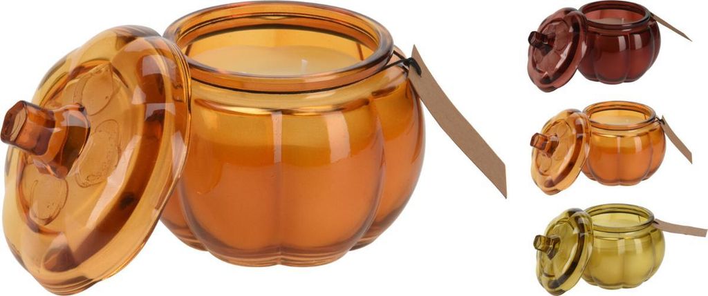 Kürbis-Duftkerze aus Paraffinwachs im Glas, 115 mm Höhe, in Produktbild 