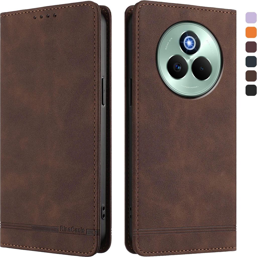 Hülle für Realme P3 Pro, Retro Kunstleder Ständer Klapphülle mit Kartenfächer und Magnetische Braun