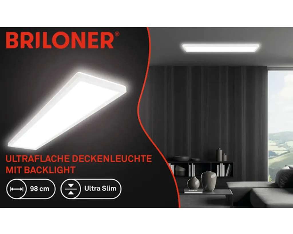 Briloner Tava LED 98cm Plafoniera Ultrapiatta 4800lm Retroilluminata - 7