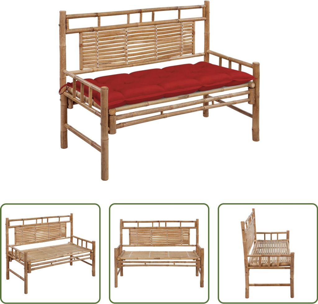 The Living Store Gartenbank mit Auflage 120 cm Bambus