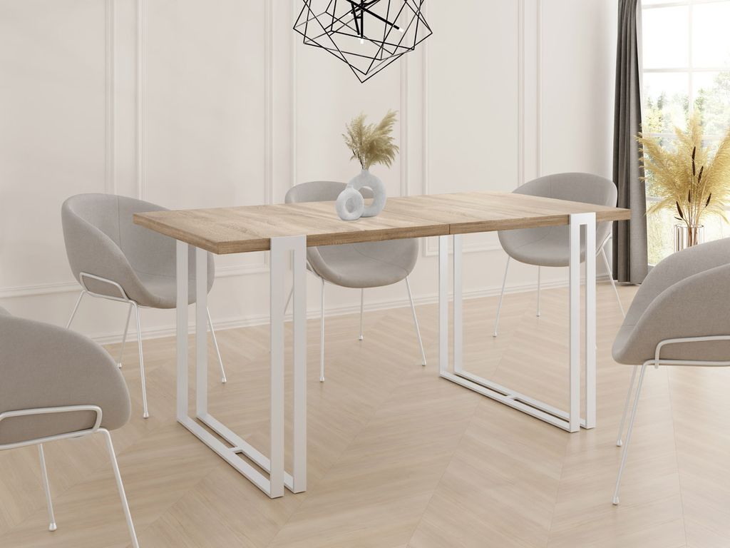 Ausziehbarer Esstisch - Großer Tisch im Loft-Stil mit Weiße Metallbeinen 140 bis 240 cm - Industrietisch für das Wohnzimmer - Spacesaver - Sonom...